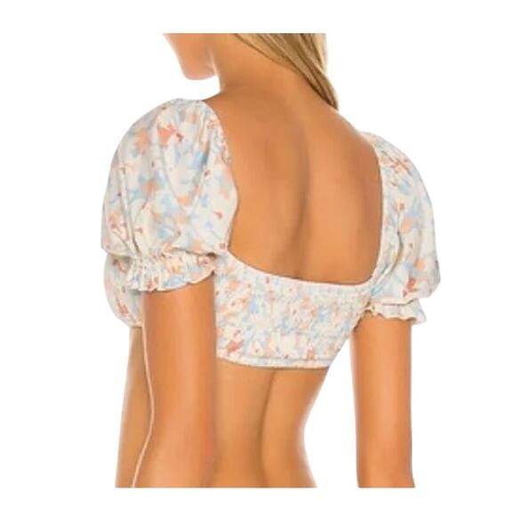 L Space Goldie Bikini Crop Top Medium Smocked Wild Orleander Swimsuit Swim New - Picture 2 of 6